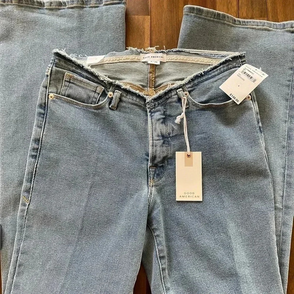 Good American Women's Good Legs Flare Jeans with No Waistband indigo 492 - Picture 4 of 14